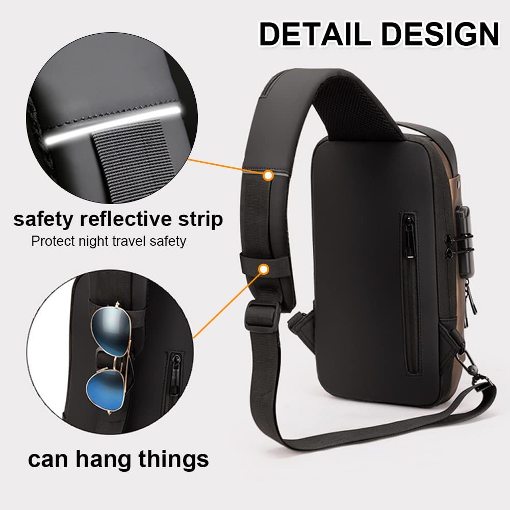 Dwenles Anti theft Crossbody Sling Bag,Waterproof Chest Daypack with USB Charging, Shoulder Backpack for Men Women (Black) - Image 5